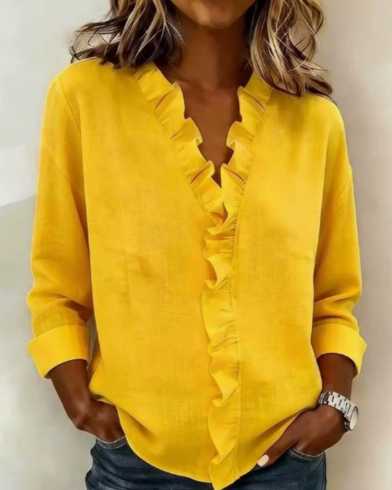 COLETTE-CAMICETTA CON VOLANT, SCOLLO A V E MANICHE LUNGHE