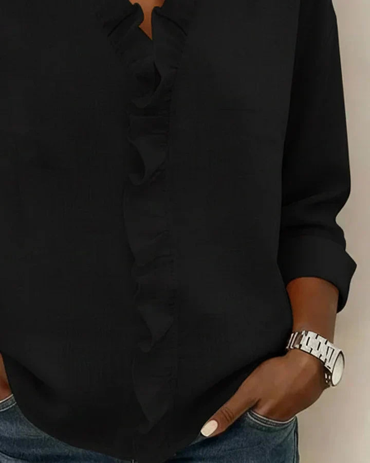 COLETTE-CAMICETTA CON VOLANT, SCOLLO A V E MANICHE LUNGHE